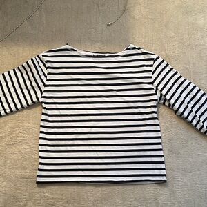 Zara Navy and White Striped Mid Sleeve Tee